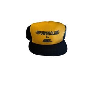 Powercline Trucker Hat Baseball Cap Yellow Black Vintage Mens OS SnapBack Mesh